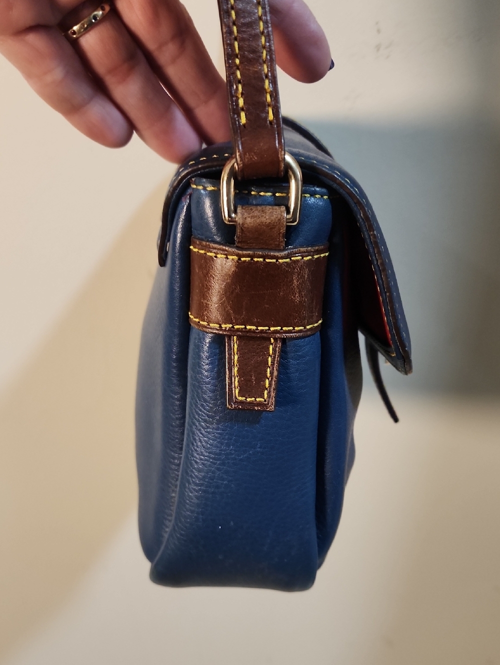 Dooney & Bourke Blue Pebble Soft Leather Crossbody with Brown Trim Locket - Picture 7 of 15